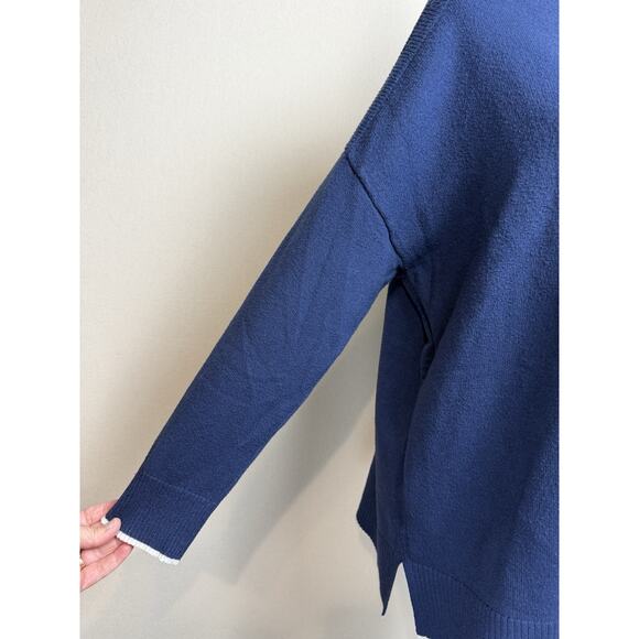 Ann Taylor Women's Sz XXL Sweater Tunic Navy Blue Boat Neckline White Trim - Picture 3 of 13